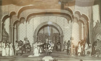 Scene from the Theatre Play "False Dmitriy" by Alexander Nikolayevich Ostrovsky. Theatre Maly of Moscow. Photograph, 1870s