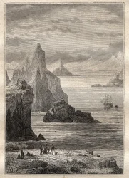 Second voyage (1772-1775) by Captain James Cook (1728-1779): view of the Noel Canal, Terre de Fuego - illustration taken from 