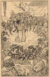 She Stays in the Middle of the Flames... Saint Rose of Viterbo. Engraving from the End of the 19th Century. Private Collection.