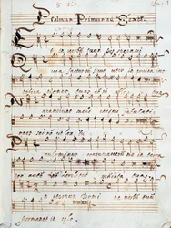 Sheet music page of Psalm for four voices, which belonged to Cardinal Francesco Gonzaga