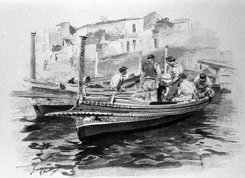 Sicilian fishermen from Lipari region. 19th century engraving