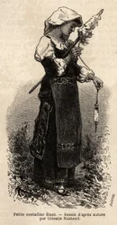 Small Contadine (Peasant) from the Surroundings of Rome, Spinning Wool with Its Spindle. Engraving to Illustrate the Voyage to Rome, by Francis Wey, 1864-1870, Published in 