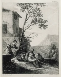 Spanish woman warning a soldier about the arrival of the guerrilla El Empecinado
