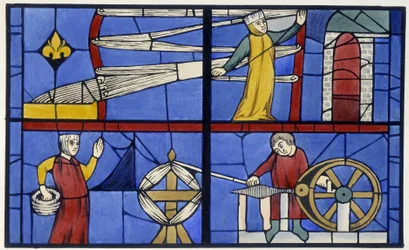 Spinning workshop. Fac simile of a stained glass window from the Cathedral of Amiens - in 