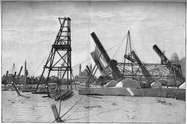 State of the construction site of the Eiffel Tower in 1887