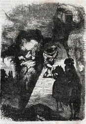 Struggle between Roland and Rodomont - engraving of 1851 from 