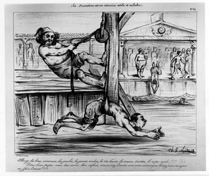 Swimming is a Useful and Healthy Exercise: A Humorous Exercise on the Learning of Swimming - Musee Carnavalet, sd, about 1850
