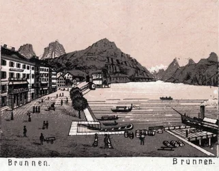 Switzerland: View of the City of Brunnen. in “The World Illustrates 168 Views” Undated (late 19th century)