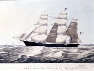 The American clipper Sovereign of the Sea around 1852. 19th century lithograph