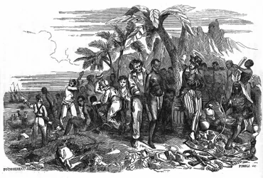 The Trade in Black People. 19th-century engraving.