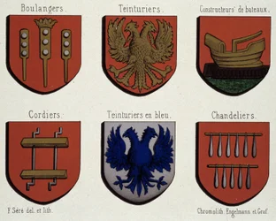The Coats of Arms of Ghent (Sample of the Coats of Arms of the Middle Ages): Bakers, Dyers, Boat builders, Cordiers, Blue dyers, Chandeliers