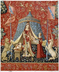 The Lady with the Unicorn. Reproduction of a tapestry dating back to 1500 - facsimile