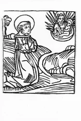 The Life of Saint Bernard de Menthon (923 - 1008). Engraving from "Leben der Heiligen - Sommerteil" by Jacobus of Voragine, Lubeck 1488