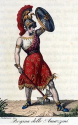 The Queen of the Amazons. Illustration of an opera booklet. 19th century