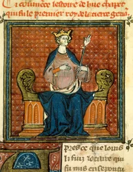 The Rite of Hugh Capet (941-996) in 988. Miniature from a manuscript of the 13th or 14th century. Paris, National Library of France