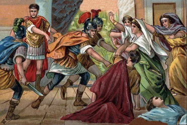 The Roman Emperor Caracalla (188-217) murders his brother Geta in his mother