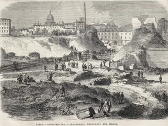The Amphitheatrist Gallo Romain Discovered at Rue Monge in Paris in 1870, Today the Arenes de Lutèce. Engraving of the 19th Century