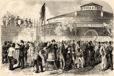 The arrival of emigrants in New York in April 1865. Drawing by Mr. Shanly. 19th century engraving