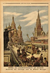 The arrival of the cortege on Red Square for the coronation of Tsar Nicholas II (1868-1918). Engraving in Le petit journal 31/05/1896. Selva