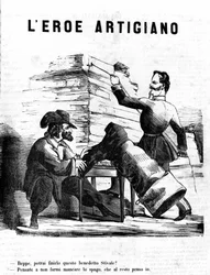 The artisan heroes Victor Emmanuel II - Joseph, when will you finish this boot? Garibaldi - Do not make me miss the thread, for the rest I take care of everything. Satirical engraving by Il Fischietto