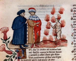 The blasphemers (song 14 from Hell, in the Divine Comedy) - miniature 15th century
