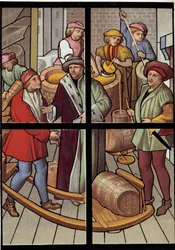 The Brewers. Lithograph from a stained glass window of the cathedral of Tournai (15th century). 19th century. Paris, Decorative Arts