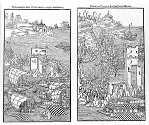 The capture of Rhodes by the Turks in 1522. The Turks attack the fortress of St. Nicholas.