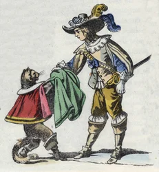 The cat and his master, the Marquis of Carabas. Illustration of the tale 