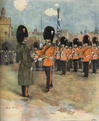 The Change of Guard at Buckingham Palace in London in 1893 (Illustration by M.C. Morel, Bianchetti Collection)