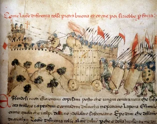 The city of Florence conquered Pietrabuona, which the inhabitants of Lucca later took over - in Croniche del Sercambi, around 1400. National Archive, Lucca