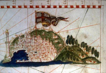 The city of Genoa on a 14th century portulan
