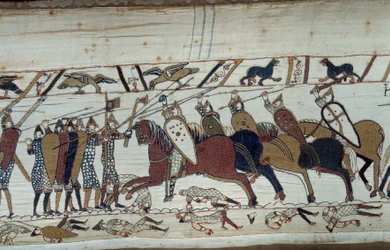 The Conquest of England by William the Conqueror in 1066: Scene of the Battle of Hastings (Detail of the Bayeux Tapestry)