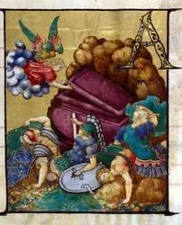 The Empty Tomb. Miniature in a 15th century choir, Church of the Crowned Virgin of Lodi