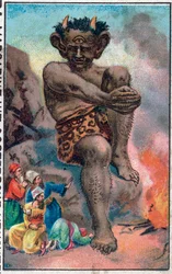The giant. The wonderful adventures of Sinbad the sailor. Popular tale of 1001 nights. Chromolithography of the late 19th century.