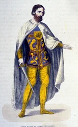The grand master of the Teutonic Order, an order of chivalry founded in 1128 and disappeared in the 16th century after its secularization. Engraving of the 19th century.