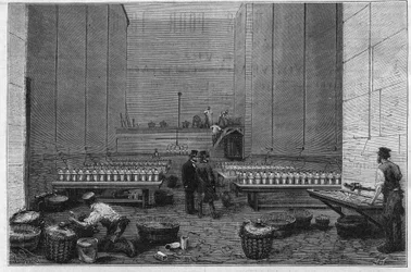 The large electricity room of the Opera Garnier where two hundred Bunsen batteries allow to project the rays of the electric sun