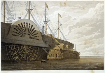 The old frigate with her freight of cable alongside the 