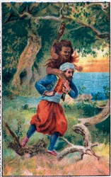 The Old Man of the Sea. The Wonderful Adventures of Sinbad the Sailor. Popular Tale of 1001 Nights. Chromolithography of the Late 19th Century