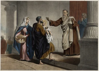 The presentation of Christ in the temple. Anonymous engraving from the middle of the 19th century