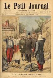 The president of the republic, Felix Faure (1841-1899), visits the troops in Langres during the great manoeuvres and tradition for all visitors, he tastes the soup of the soldier. Engraving in Le petit journal 22/09/1895. Selva