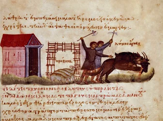 The shepherds defend the beast from the attack of wolves from 