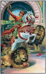 The source of the lions. History of Prince Ahmed and the fairy Pari Banou. Tale of 1001 nights. Chromolithography of the late 19th century.