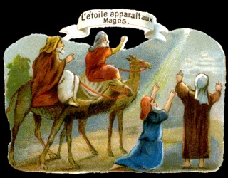 The star appearing to the Magi to guide them to Christ. 19th century chromolithography