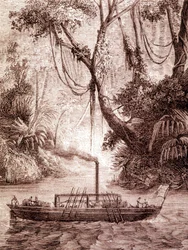 The Steamboat of John Fitch, American Inventor, on the Delaware River Around 1791