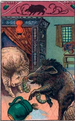 The Terrible Boar. Chinese Tale. Chromolithography from the End of the 19th Century