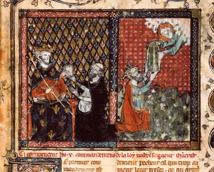 The translator monk presents his book to King Philip III of France called the Bold