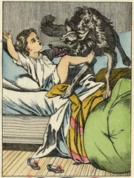 The Wolf Beats Little Red Riding Hood. Illustration of 