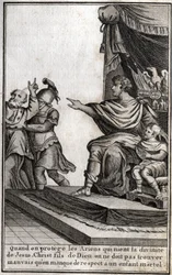 Theodosius I (Flavius Theodosius) (347-395), Roman emperor, had Amphiloque, bishop of Icone, arrested for disrespect for his son, Arcadius (377-408). The bishop declares 
