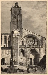 Toulouse Cathedral - Cathedrale Saint-Etienne de Toulouse - engraving in PATRIE - DESCRIPTION PECTUREQUIREQUE DE LA FRANCE EN 6 VOLUES BY LUCIEN HUARD - end 19th century