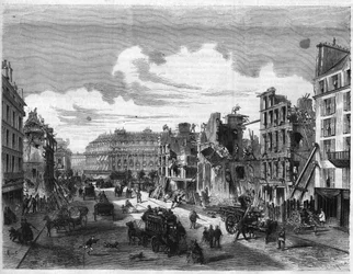 Transformations of Paris under the Second Empire: demolition of the Rue de la Paix for the opening of the Rue Reaumur. Engraving in 
